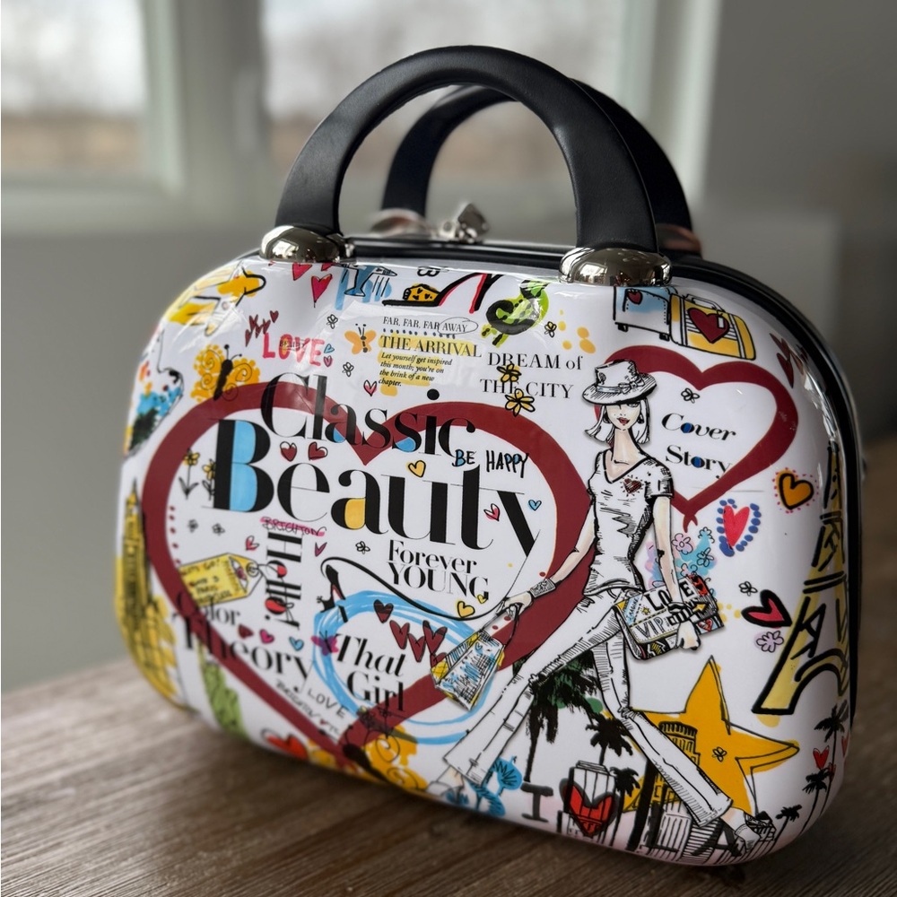 Brighton Headlines Jetsetter Cosmetic Hard Case Bag Tote Travel Make Up Zip